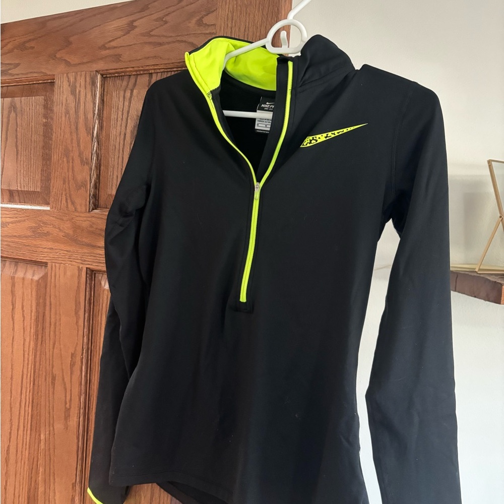 Nike Black and Neon Yellow Half-Zip Pullover